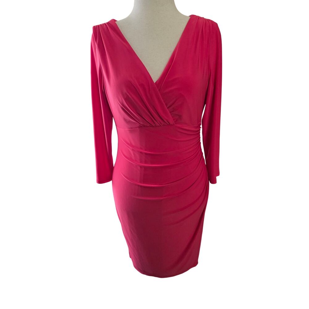 Lauren Ralph Lauren Magenta Pink Faux Wrap Dress Sexy Party Wedding Date Size 12